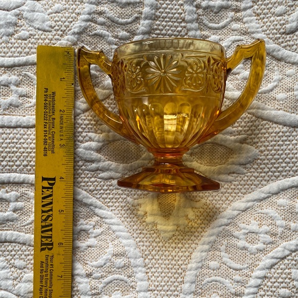 Vintage Indiana Amber Glass Floral Sugar Bowl - Picture 6 of 7